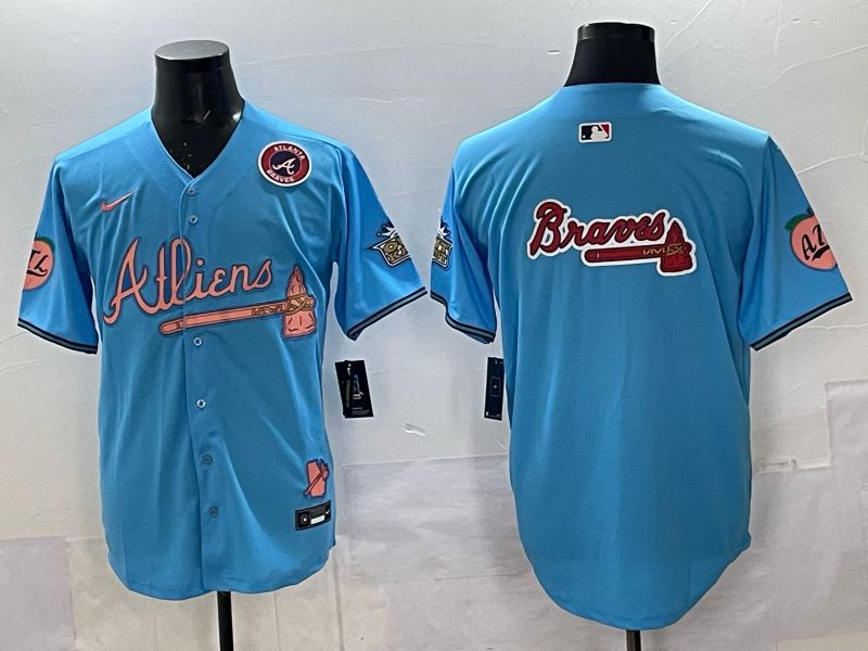 Men Atlanta Braves Nike Blank Light blue 5th generation Joint Name 2025 MLB Jersey 08